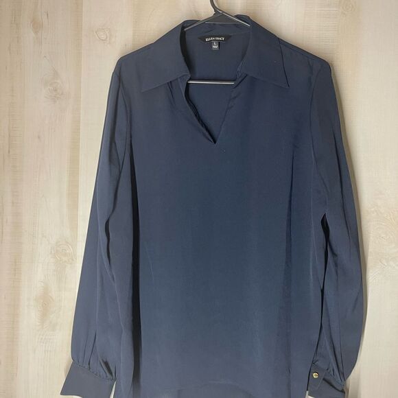Ellen Tracy new with tags navy long sleeve v neck blouse tunic size large - Picture 10 of 15